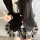 椿奈社原創(chuàng  )jk格裙制服秋季原創(chuàng  )正版學(xué)院風(fēng)套裝百褶裙子半身裙套裝 黑白格裙+黑西裝+襯衫+領(lǐng)帶+徽章 M