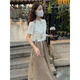 妍莉芬連衣裙套裝女夏裝2025年夏季新款穿搭衣服新中式氣質(zhì)套裝裙子夏天 上衣+半身裙 M