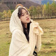 CHANEELR & KARITH披肩2025新款女圍巾旅游連帽保暖斗篷披風流蘇毛衣毛毯兩用針織衫 米色 寬度：85cm長度：102cm