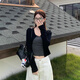 DALEY MODE秋季外套女2025新款韓系時(shí)尚氣質(zhì)長(cháng)袖開(kāi)衫女內搭顯瘦秋季女裝外套 黑色兩件套(開(kāi)衫+吊帶) S