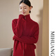 米皇秋季新款翻領(lǐng)純羊絨外套休閑簡(jiǎn)約純色針織拉鏈開(kāi)衫 大紅 165/88A