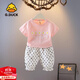 G.duck小黃鴨女童夏季純棉短袖長(cháng)褲套裝嬰幼兒衣服寶寶洋氣t恤防蚊褲子 粉色套裝【五朵花】 80 cm