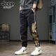 JEEP SPIRIT休閑褲男秋冬新款潮牌美式側條紋工裝褲男寬松大碼哈倫運動(dòng)長(cháng)褲 1015黑色 XL