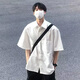 妙奕嘉短袖襯衫男夏季外套白色襯衫男士襯衣休閑七分袖半袖衣服男裝薄款 港風(fēng)白色短袖寬松襯衫XL