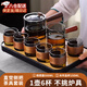 哈駱頓（HALODN）玻璃茶具套裝家用功夫茶具辦公室隔熱喝茶防燙耐熱泡茶壺高檔送禮 煙灰直覺壺7件套 【側(cè)鈕直覺壺+6個(gè)木環(huán)品杯】