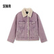 森馬（Semir）牛仔外套女拼接仿兔毛翻領(lǐng)寬松港風(fēng)冬季落肩夾棉夾克103724108001
