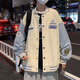 嘉曄棒球服外套男春秋季潮牌寬松拼色夾克搭配休閑外套帥氣情侶美式 卡其色 2XL
