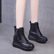朝露馬丁靴女松糕厚底內增高女鞋8cm英倫風(fēng)加絨短靴防滑休閑女靴子 黑色加絨 36