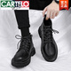 卡帝樂(lè )鱷魚(yú)（CARTELO）馬丁靴男款秋季高幫英倫風(fēng)黑色防水工裝皮靴男士中幫皮鞋機車(chē)潮鞋 黑色 42