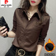 皮爾卡丹（pierre cardin）加絨襯衫女秋冬2025新款修身韓版洋氣職業(yè)工作服工裝襯衣長(cháng)袖上衣 咖啡色加絨款 3XL 建議體重 135-145
