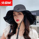 北極絨遮陽(yáng)帽子女四季戶(hù)外防紫外線(xiàn)透氣漁夫帽夏韓版潮百搭大帽檐防曬帽 純色黑膠黑色
