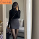 NJTD高腰半身裙包臀裙短裙女秋彈力修身顯瘦一步裙打底半裙性感辣妹裙 灰色不起球不褪色-高質(zhì)量百搭 XL 建議115-130斤