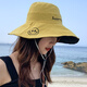安妮莎遮陽(yáng)帽子女簡(jiǎn)約漁夫帽潮流夏季防曬太陽(yáng)帽雙面戴大沿笑臉學(xué)生韓版帽 笑臉黃色+黑色 雙面可戴 配防風(fēng)繩
