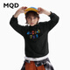 馬騎頓（MQD）童裝男童長(cháng)袖t恤秋季圓領(lǐng)字母印花兒童打底衫中大童上衣 黑色 160
