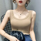 大美兔 螺紋吊帶背心女修身內搭 u領(lǐng)遮副乳防走光外穿打底大碼無(wú)袖上衣 卡其色 大碼XL建議110-140斤