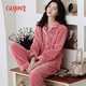 古今（GUJIN）睡衣女秋冬季法蘭絨加厚加絨保暖24年新款珊瑚絨開(kāi)衫可外穿家居服