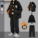 威登羊棉服套裝男冬季加厚潮牌痞帥高級感棉衣外套美式情侶面包服棉襖子 黑色棉服+黑高領(lǐng)毛衣+黑加絨褲 XL