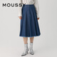 moussy【新復古回潮】 復古下擺毛邊百褶裙牛仔半身裙028GAZ11-5070 113深藍色 S 00001
