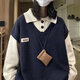 歐維沃毛衣女秋冬針織衫外套學(xué)生韓版寬松加厚假兩件韓系復古慵懶風(fēng)開(kāi)衫 藍色假兩件 M