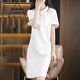 SHIROMA女裝休閑連衣裙夏季新款純色女POLO A字運(yùn)動(dòng)款T恤裙 白色-撞邊款 XL