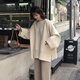 新款韓版純色開叉寬松毛衣女學(xué)生長袖百搭顯瘦中長款針織衫潮 杏色 2XL 125-140