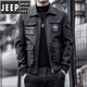 JEEP SPIRIT/吉普男裝美式復古騎行機車(chē)服皮衣男女摩托車(chē)修身2024春秋冬 MJ616黑色 L