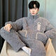 雅鹿睡衣冬季男士加厚加絨珊瑚絨2026年新款三層夾棉家居服套裝可外穿 NSCJF-淺灰刺繡夾棉J911 2XL -180/100A 【建議體重150-175斤】