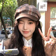 妙奕嘉貝雷帽女大頭圍帽子女士2025年春秋款八角帽報(bào)童帽畫家帽新款百搭 咖色格紋復(fù)古拼接八角貝雷帽 均碼 M（56-58cm)