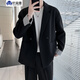 軒森圖（XUANSENTU）秋季新品男士輕熟痞帥休閑百搭純色西服時(shí)尚上衣潮流寬松西裝外套 黑色 L (170) 建議120-140斤