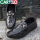 卡帝樂(lè )鱷魚(yú)（CARTELO）2026年春季新品韓版男休閑鱷魚(yú)紋亮皮懶人鞋套腳皮鞋潮男士豆豆鞋 黑色9190 40