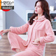 莫代爾加厚法蘭絨睡衣女士秋冬季大碼套裝冬天珊瑚絨青中年媽媽裝居家服 玫瑰蕾絲粉色 M (80-100斤)