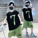 卡兔藍(lán)貓（KATULANMAO）男童無袖套裝夏裝帥氣潮兒童夏季薄款衣服7到8九十一歲男孩兩件套 綠色 160