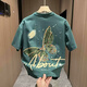 凱普蒂夏季新款男士純棉短袖潮流時尚彩繪蝴蝶印花百搭寬松T恤上衣 綠色 XL