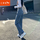 紅蜻蜓垂墜感高腰闊腿褲牛仔褲女士春秋季新款小高個子直筒褲褲子長褲 復古藍長褲 M