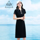 SHIROMA運(yùn)動(dòng)長(zhǎng)款T恤休閑連衣裙女POLO領(lǐng)夏季新款收腰裙子氣質(zhì)薄款 黑色 XL