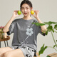 康妮雅（Conlia）睡衣女款夏季夏天空調(diào)房純棉短袖可外穿全棉家居服女套裝可外穿 淺花灰 L 推薦160-165cm/55-68kg