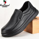 西域駱駝（VANCAMEL）真皮男士皮鞋牛皮商務(wù)休閑圓頭套腳軟底厚底男鞋一腳蹬爸爸鞋舒適 黑色2303 42