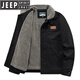 JEEP SPIRIT羊羔毛外套男士棉服新款冬季戶外加絨加厚保暖棉衣夾克羊羔絨工裝 黑色 3XL