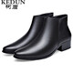 柯盾（KEDUN）英倫風(fēng)尖頭真皮短筒男靴秋冬新款商務(wù)高跟皮鞋加絨保暖切爾西靴 黑色（四季單鞋） 40