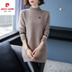 皮爾卡丹（pierre cardin）針織衫女產(chǎn)純半高領(lǐng)加厚毛衣q秋冬中長款寬松打底 藕駝色 2XL