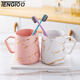 TENGTOO 情侶漱口杯陶瓷歐式北歐套裝刷牙杯簡(jiǎn)約小清新洗漱杯 白杯+粉杯（含硅藻托）