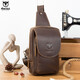牛船長(cháng)皮具（BULLCAPTAIN）牛船長(cháng)皮具胸包男真皮復古瘋馬皮休閑運動(dòng)斜跨胸袋手機ipad牛皮包 褐色