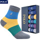POLO男士彩色印花吸汗運動(dòng)襪6雙裝 秋冬御寒棉襪松緊帶不掉跟中筒襪 6雙 五色型號2482 39-45碼鞋合適