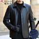 啄木鳥(niǎo)品牌高檔男裝海寧真皮皮衣男中老年羽絨服頭層牛皮中年皮夾克加絨爸爸外套新款 63款水牛皮-黑色-加絨款 L 175(120-140斤)