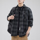 古先森美式復古格子外套男寬松工裝休閑男士長(cháng)袖襯衫春秋季重磅大碼襯衣 灰色 L 【120-140斤】