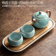 唐豐（TANGFENG）汝窯功夫茶具一壺四杯家用客廳簡(jiǎn)約會(huì )客陶瓷西施壺小套裝泡茶工具 橢圓干泡盤(pán)+天青宋辭西施壺+2杯