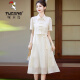 啄木鸟（TUCANO）新中式连衣裙女2024夏季新款复古国风日常设计感小众仙女裙子 米白色 S