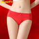 Moonriel女士?jì)妊?女3條裝多款內襠棉質(zhì) 蕾絲本命年大紅中腰性感三角褲 F933組合一：B1紅+C2紅+D3紅 3條 L 建議99-118斤