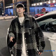 獵堰胖子大碼春秋季編織格子棉質(zhì)加厚小香風外套男感炸街輕熟風夾克男 黑色 3XL