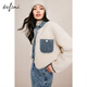 伊芙麗（eifini）朱珠代言牛仔撞色拼接細節圓領(lǐng)毛毛短外套冬裝新款保暖休閑外套 米白 M 160/84A